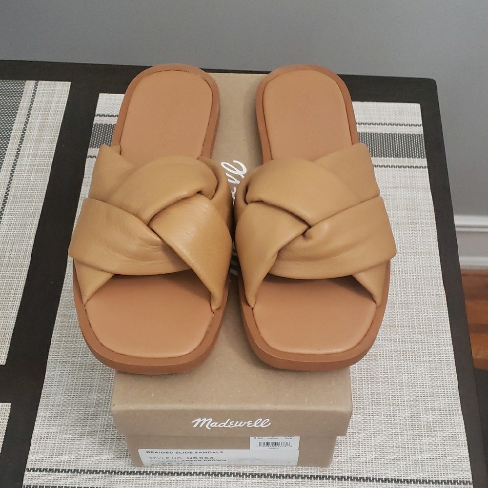 Madewell Tan Sandals with Knotted Strap and Square Toe